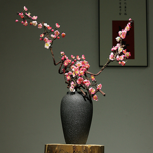 新中式仿真傲骨腊梅花景德镇复古陶瓷花瓶客厅插花装饰品玄关摆件