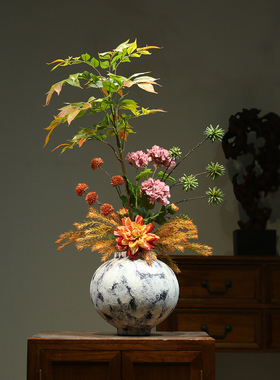 中式陶瓷花瓶仿真南天竹漆树插花