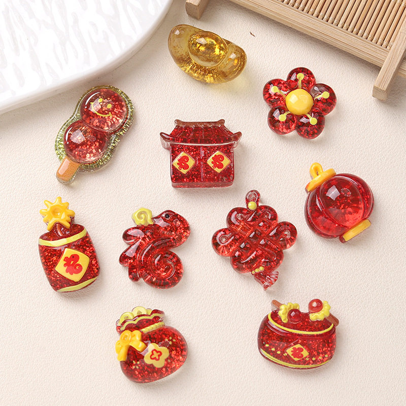 卡通diy树脂配件饰品新年款中号细闪元宝灯笼发夹手机壳鞋扣配饰