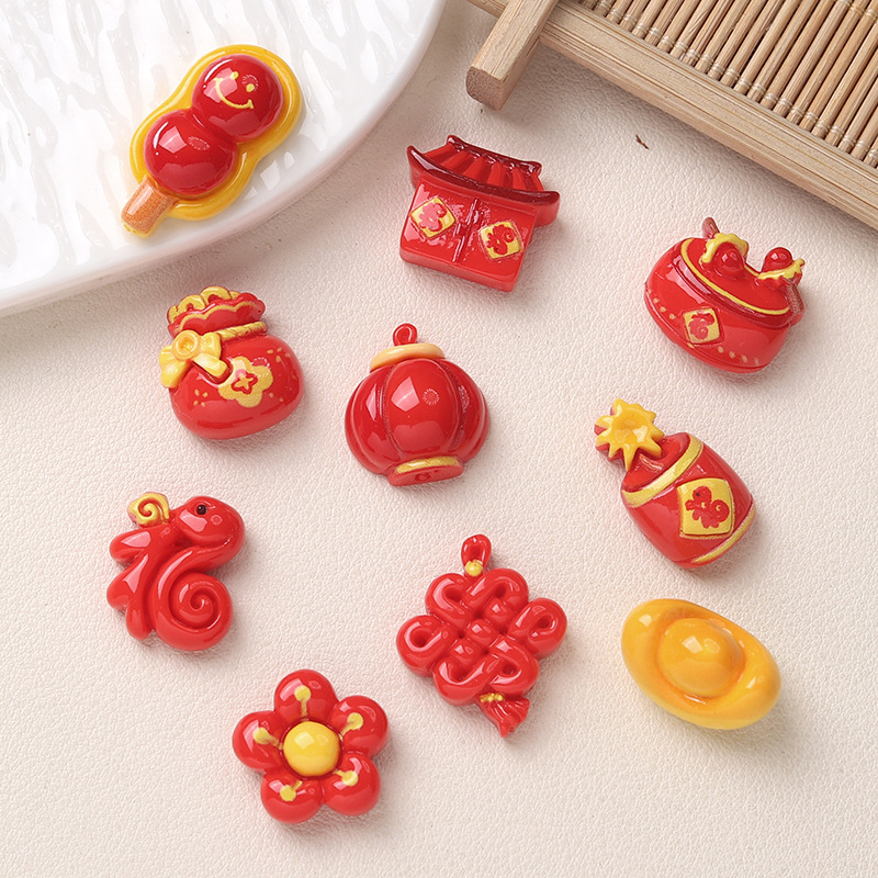 卡通diy树脂配件饰品实色新年元宝灯笼奶油胶发夹手机壳鞋扣配饰