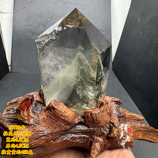 天然幽灵水晶柱摆件 单尖柱 原石打磨 少许其他颜色幽灵共生