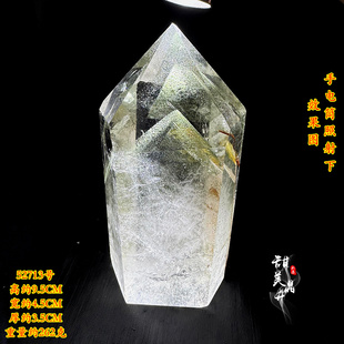 幽灵水晶柱摆件 天然幽灵原石打磨 少许黄幽灵共生 单尖柱 晶体透