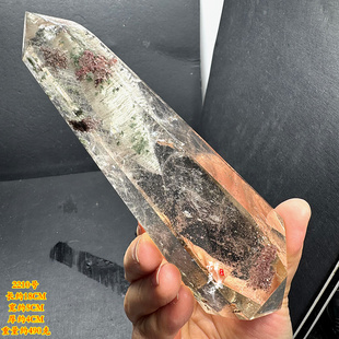 茶水晶柱摆件双尖柱天然水晶原石打磨內长白幽灵少许其他颜色幽灵