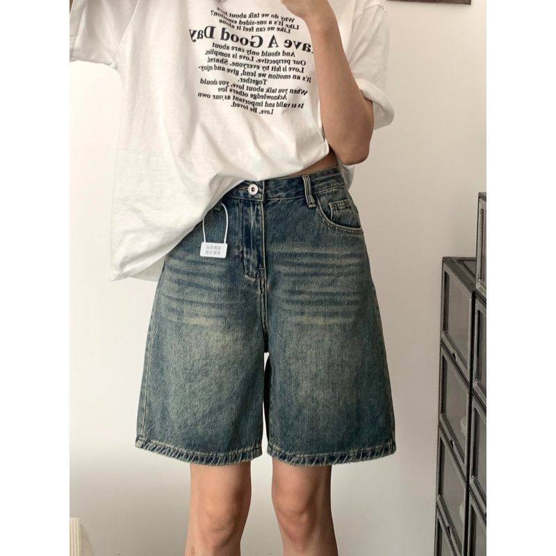 2025年显瘦牛仔短裤女夏季薄款宽松百搭高腰废土风五分裤休闲中裤