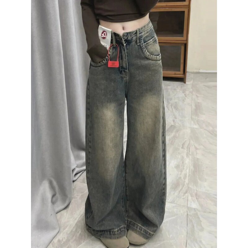 美式复古怀旧宽松阔腿牛仔裤女2024新款高腰百搭显瘦垂感直筒长裤