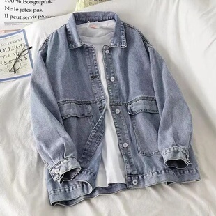 宽松大口袋牛仔外套女2023春装 宽松百搭复古翻领夹克衫 长袖 潮 新款