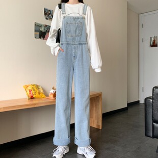 牛仔裤ins潮女2023年秋冬新款韩版宽松背带长裤学生阔腿吊带裤
