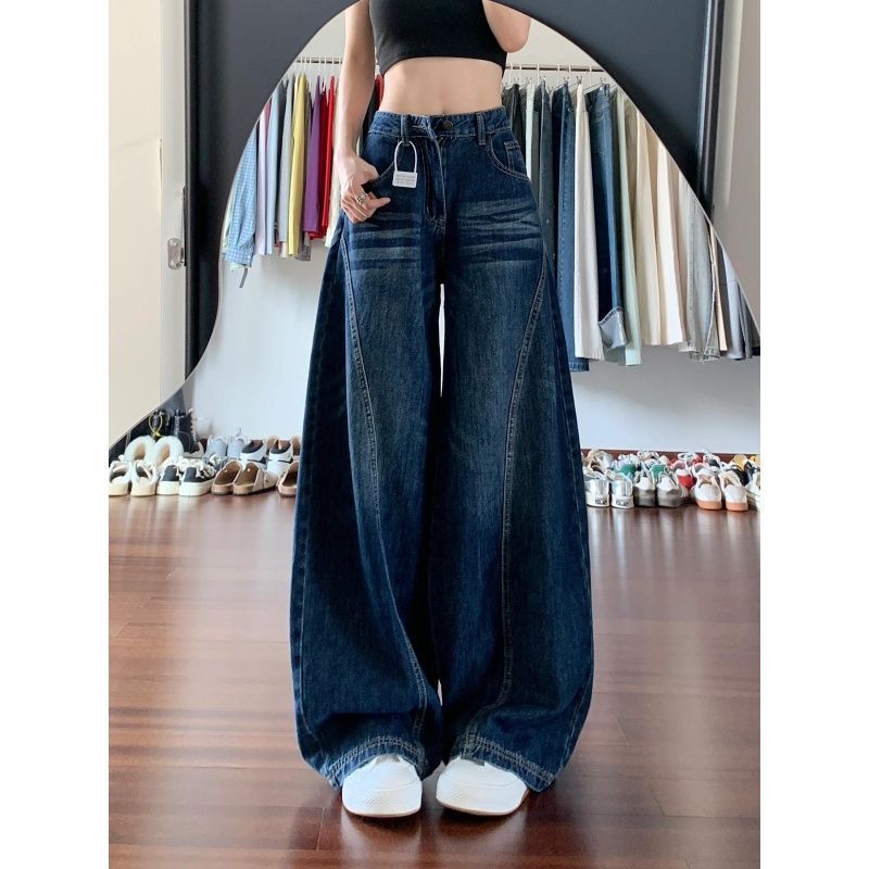 弯刀牛仔裤女秋季超舒服美式高街宽松阔腿立体裁剪廓形水洗拖地裤