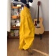 女宽松刺绣设计感显瘦香蕉镰刀拖地裤 美式 复古黄色阔腿弯刀牛仔裤