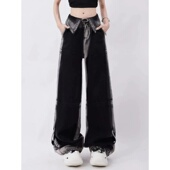 多巴胺穿搭牛仔裤 子潮 高街翻边设计感拖地裤 女高腰百搭阔腿裤 秋季