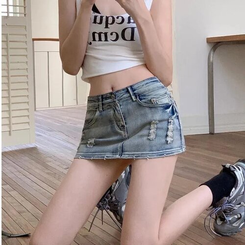 包臀裙短裙牛仔布料辣妹