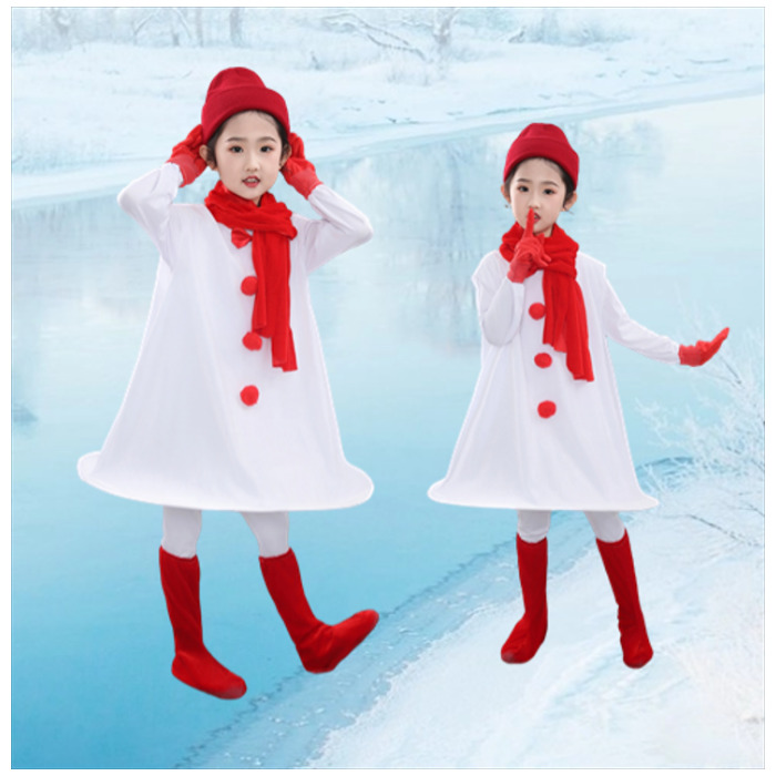 六一夏季薄款雪娃娃舞蹈演出服雪孩子雪公主表演服雪人少儿童服装