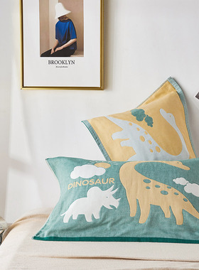 恒源祥全棉六层AB版纱布枕巾正反两用纯棉床上用品家用卡通可爱