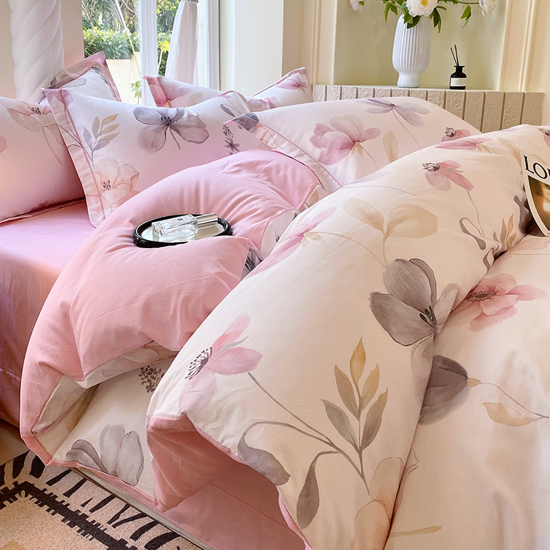 恒源祥全棉印花四件套纯棉被套床单款四季通用单人学生宿舍三件套