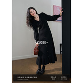 阔色黑色大衣内搭连衣裙25秋冬季 新款 女针织毛衣裙打底赫本长裙子