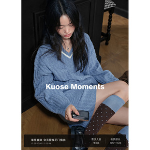 两件套装 针织上衣短裤 2025秋冬季 女长袖 子 新款 阔色蓝色毛衣休闲裤