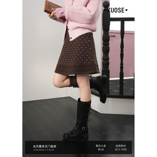 阔色气质咖色波点半身裙半裙a字裙25秋冬季 穿搭女毛衣裙短裙子新
