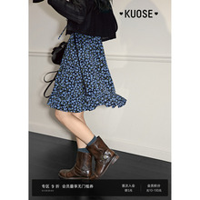 阔色蓝色碎花吊带短裙针织开衫两件套装女25初夏季小个子连衣裙新