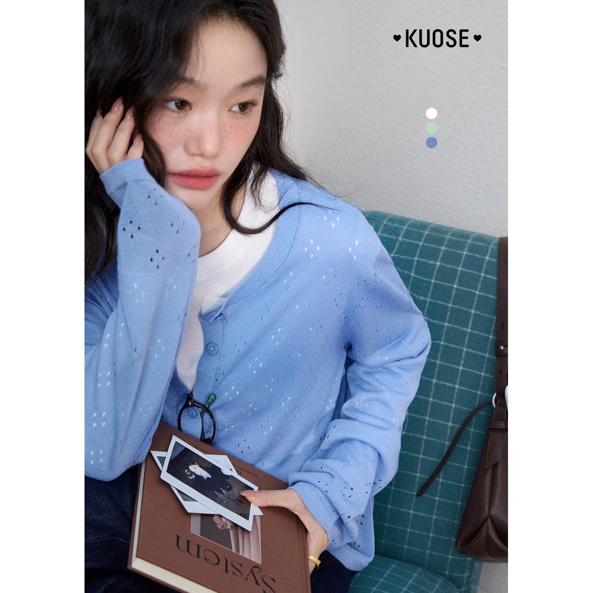 绿色镂空开衫针织衫外搭