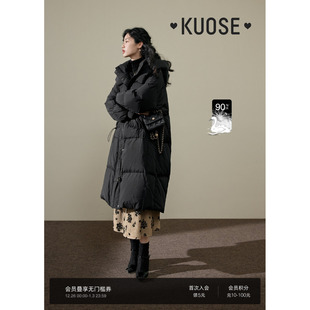 流行风格 秋冬季 白色保暖连帽外套 羽绒服女2024新款 阔色黑色长款