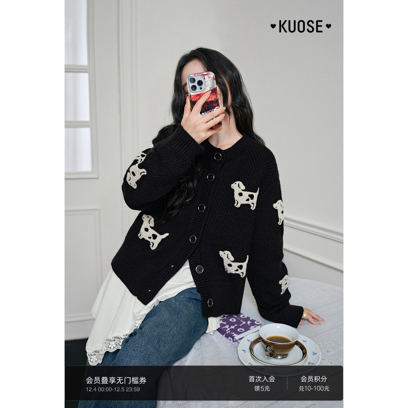 小狗针织衫开衫短外套女