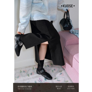 阔色黑色开叉小黑裙a字半身裙新气质法式长裙子2026秋冬季女半裙
