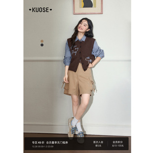 休闲短裤 灰色宽松直筒五分裤 女夏装 新款 子 25秋冬季 阔色卡其色工装