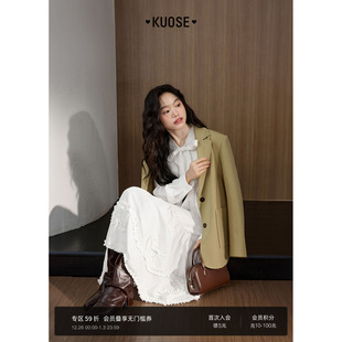 内搭法式 新款 长裙子 连衣裙女2025秋冬季 阔色白色木耳边气质衬衫