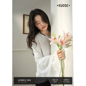 女设计感上衣气质秋 叠穿搭配新款 阔色白色荷叶边长袖 t恤2026春季