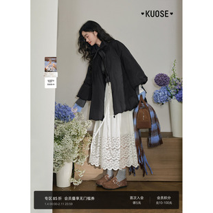 阔色法式气质黑色收腰中长羽绒服厚外套2025秋冬季新款女长袖上衣