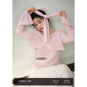 叠穿衬衫 阔色粉色木耳边设计感蕾丝衫 长袖 新款 秋 配飘带女2026春季