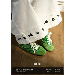 阔色花边刺绣直筒阔腿裤女2026春季新款白色慵懒休闲裤长裤子秋冬