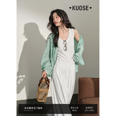 阔色绿色木耳边气质衬衫上衣女装2025新款设计感夏日穿搭薄外套