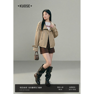 阔色气质双排扣立领短款风衣外套女2026春季新款卡其开衫上衣秋冬