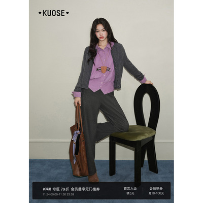 深灰色弯刀直筒卫裤休闲女