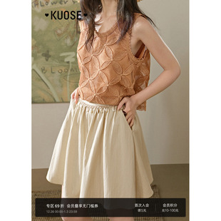 休闲裤 度假贝壳花边a字短裤 女装 新款 子 2025夏季 阔色杏色宽松短款