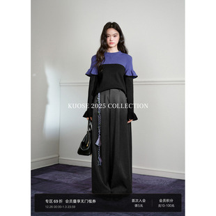 休闲裤 灰色宽松垂感直筒阔腿裤 长裤 新款 女2025秋冬季 阔色弯刀西装