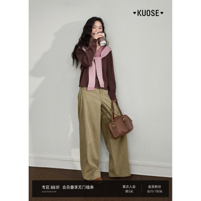 复古卡其色直筒牛仔裤女