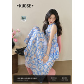 新款 阔色法式 气质荷叶边假两件连衣裙子2025年夏季 女莱赛尔背心裙