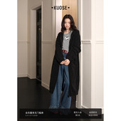 女长袖 新款 上衣保暖 连帽外套慵懒风穿搭2025秋冬季 阔色黑色长款