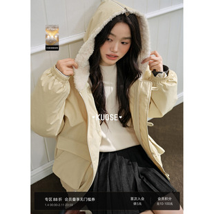 阔色浅黄色大翻领棉衣棉服轻薄外套2025秋冬季穿搭新款女毛毛上衣