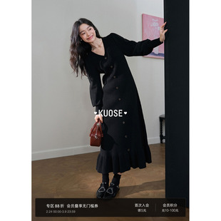 阔色黑色大衣内搭连衣裙25秋冬季新款女针织毛衣裙打底赫本长裙子