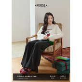 阔色深灰色针织加绒休闲直筒裤 慵懒宽松阔腿裤 女2025秋冬季 新款