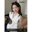 新款 阔色白色海军领刺绣短袖 女2025夏季 衬衫 航海系吊带背心 小衫