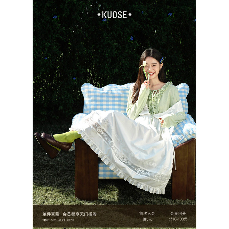 阔色法式背心裙背带收腰连衣裙蕾丝拼接26春夏季新款女长裙白裙子