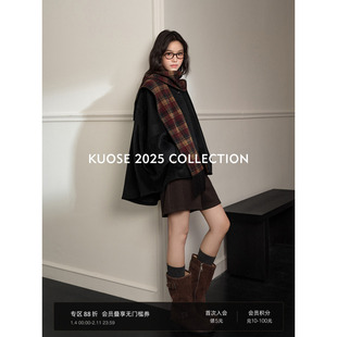 阔色黑灰色斗篷毛呢外套可拆卸连帽披肩女2025秋冬季新款呢子大衣