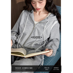 休闲连帽外套休闲裤 女上衣长裤 两件套装 新款 子 2025秋冬季 阔色美式