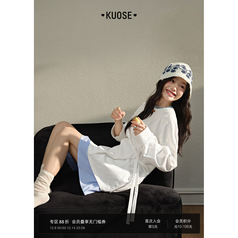 白色蝴蝶结长袖t恤上衣初秋穿搭