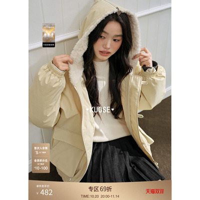 浅黄色大翻领棉衣棉服轻薄外套