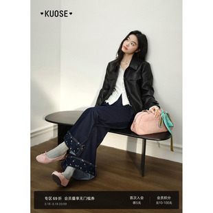 阔色小香风翻领皮衣外套女2026春季新款黑色机车夹克上衣短款秋